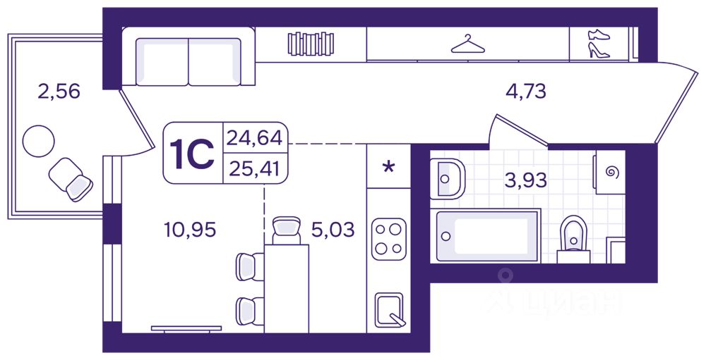 Студия Свердловская область, Екатеринбург пер. Проходной, 1Б (25.41 м²)