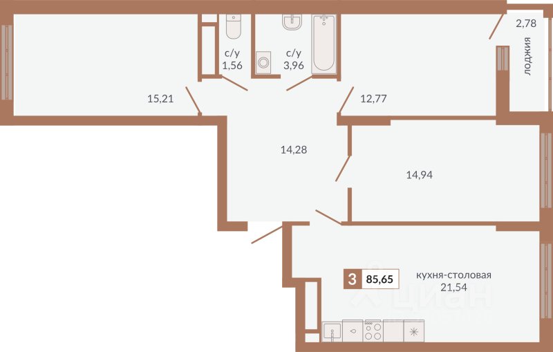 3-к кв. Свердловская область, Екатеринбург пер. Старателей (85.65 м²)