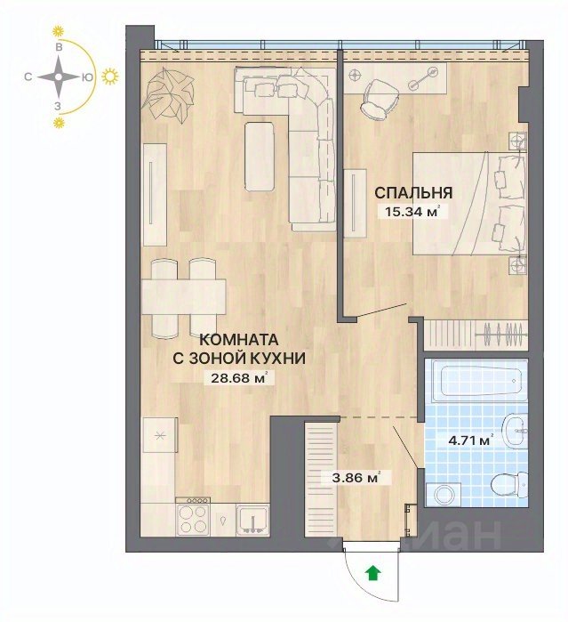 2-к кв. Свердловская область, Екатеринбург ул. Маршала Жукова, 16 (52.59 м²)