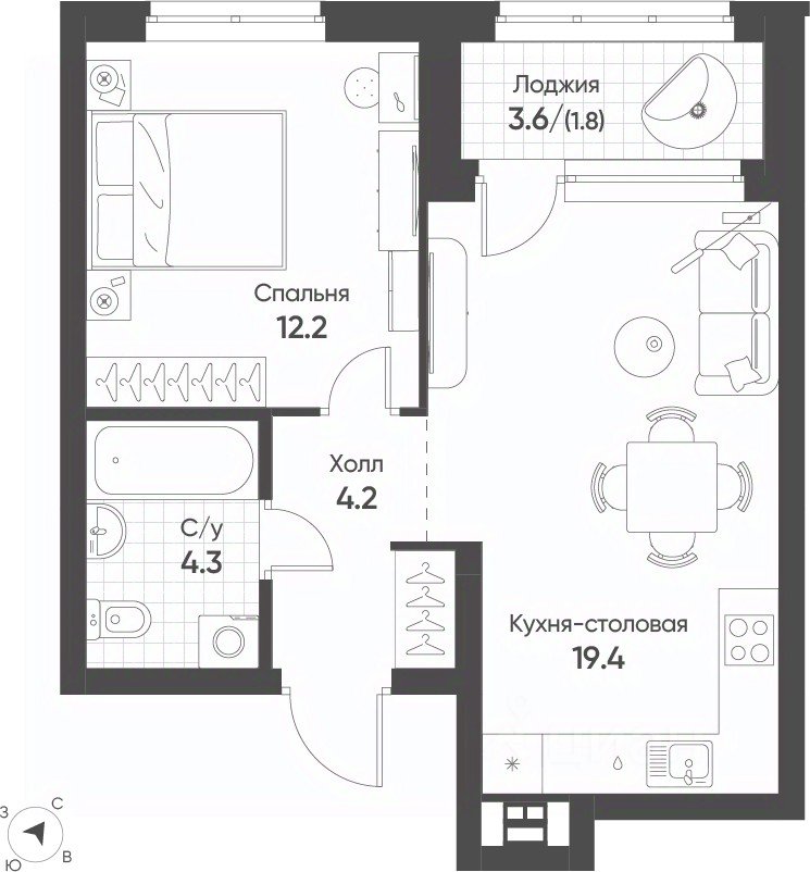 1-к кв. Свердловская область, Екатеринбург Солнечный жилрайон,  (41.9 м²)