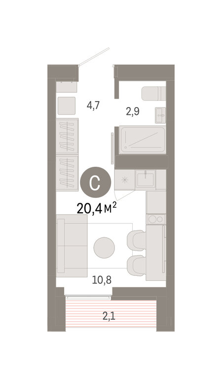 Квартира-студия: Екатеринбург, улица Гастелло, 19А (20.36 м²)