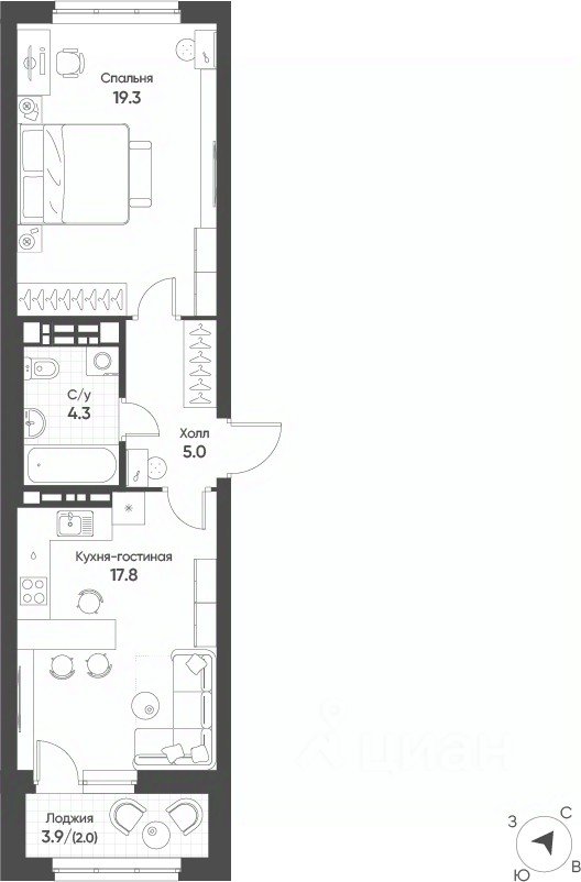 1-к кв. Свердловская область, Екатеринбург Солнечный жилрайон, (48.3 м²)