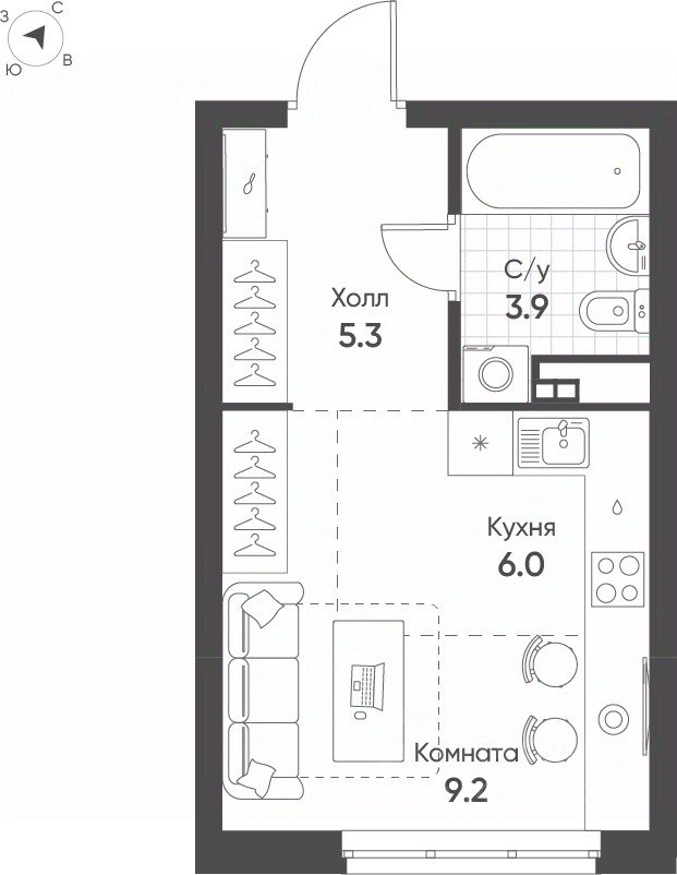 Студия Свердловская область, Екатеринбург Солнечный жилрайон,  (24.4 м²)