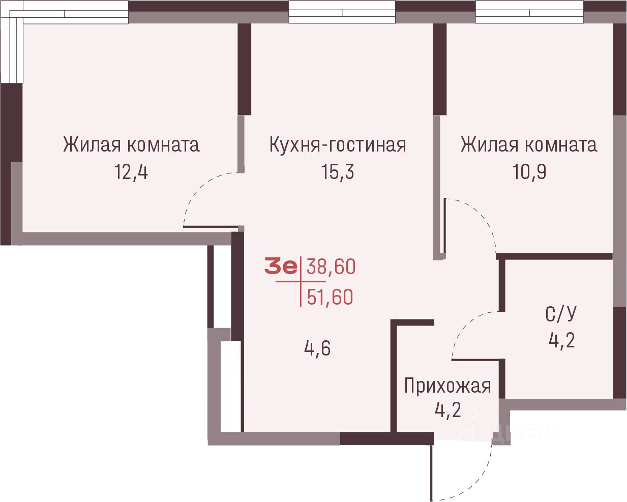 3-к кв. Свердловская область, Екатеринбург ул. Академика Ландау, 13 (51.6 м²)