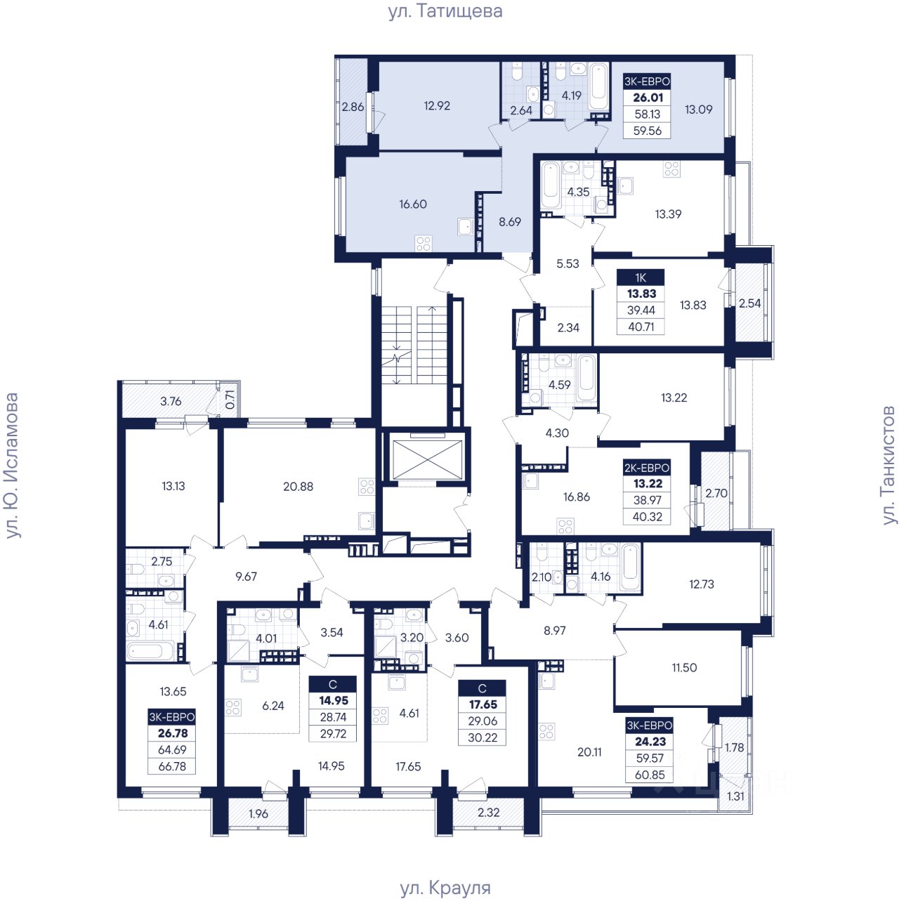 2-к кв. Свердловская область, Екатеринбург ул. Крауля, 170Б (59.56 м²)