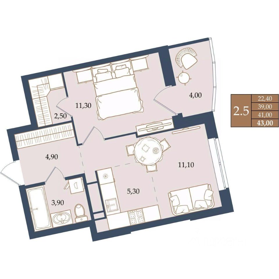 1-к кв. Свердловская область, Екатеринбург ул. Щербакова, 20 (41.0 м²)