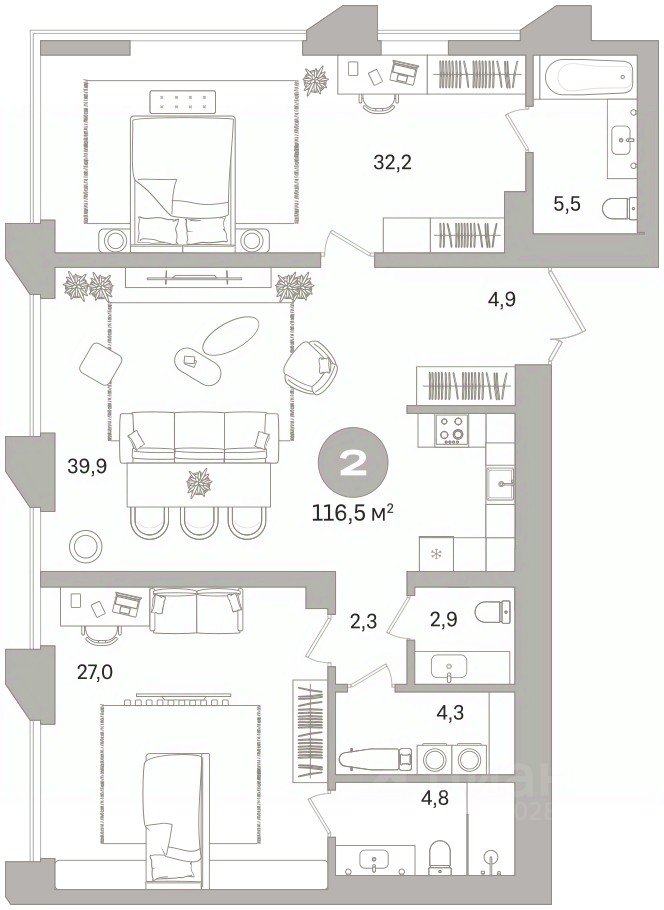 2-к кв. Свердловская область, Екатеринбург ул. Гоголя, 21 (116.45 м²)