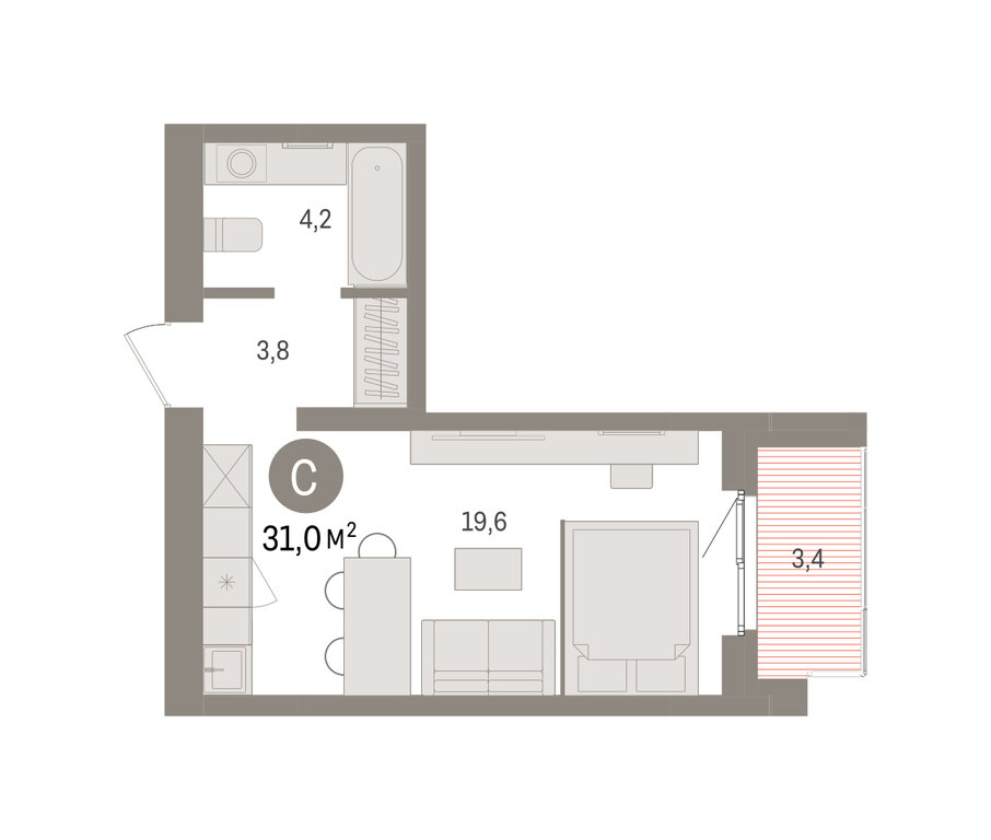 Квартира-студия: Екатеринбург, Торфяной переулок, 10 (31 м²)