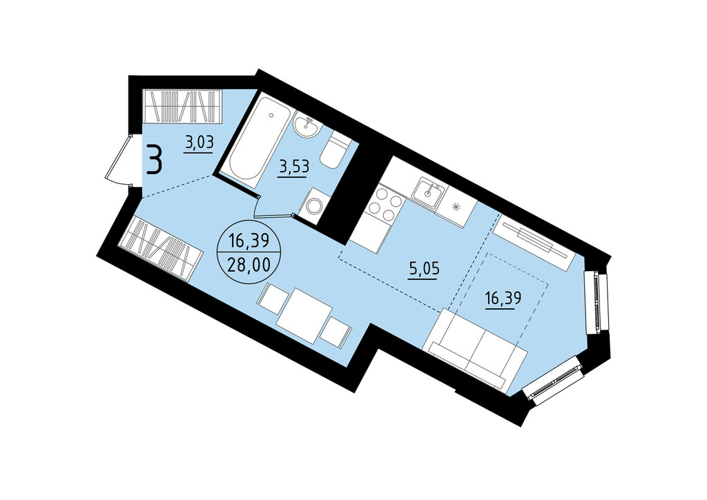 Квартира-студия: Екатеринбург, площадь Жуковского, 8 (28 м²)
