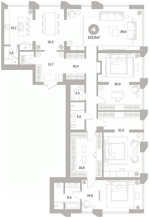 4-к кв. Свердловская область, Екатеринбург ул. Гоголя, 21 (236.97 м²)