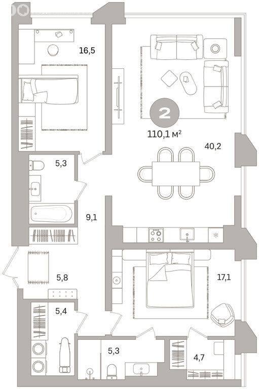 Квартира-студия: Екатеринбург, улица Гоголя, 21 (110.12 м²)