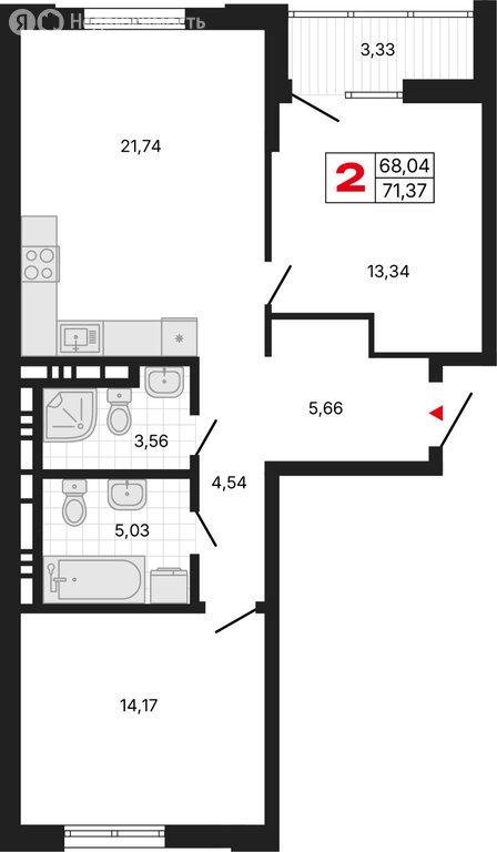 2-комнатная квартира: Екатеринбург, Депутатская улица (71.37 м²)