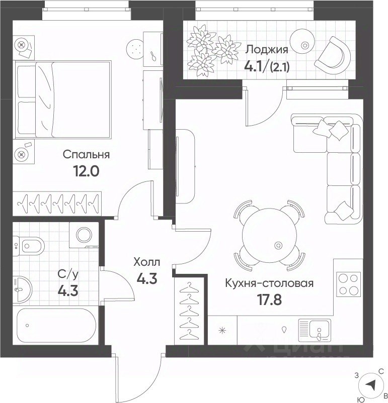 1-к кв. Свердловская область, Екатеринбург Солнечный жилрайон,  (40.5 м²)