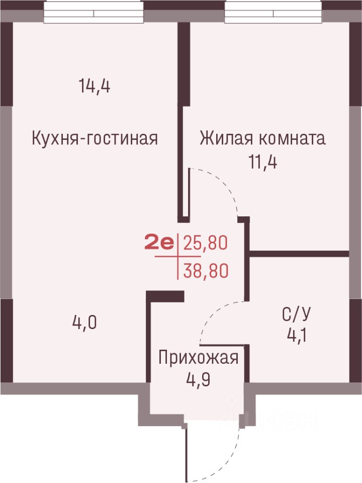 2-к кв. Свердловская область, Екатеринбург ул. Академика Ландау, 13 (38.8 м²)
