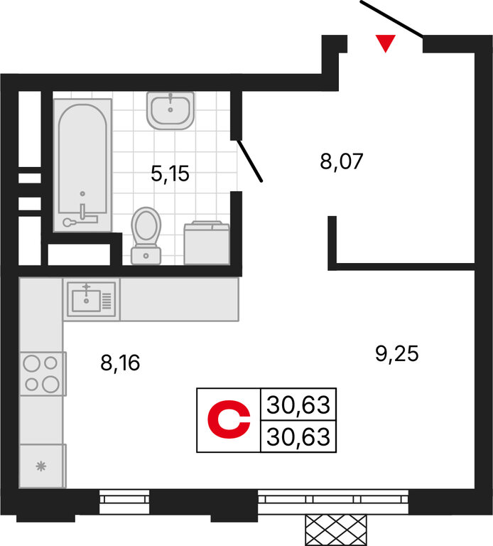 Квартира-студия: Екатеринбург, Депутатская улица (30.62 м²)