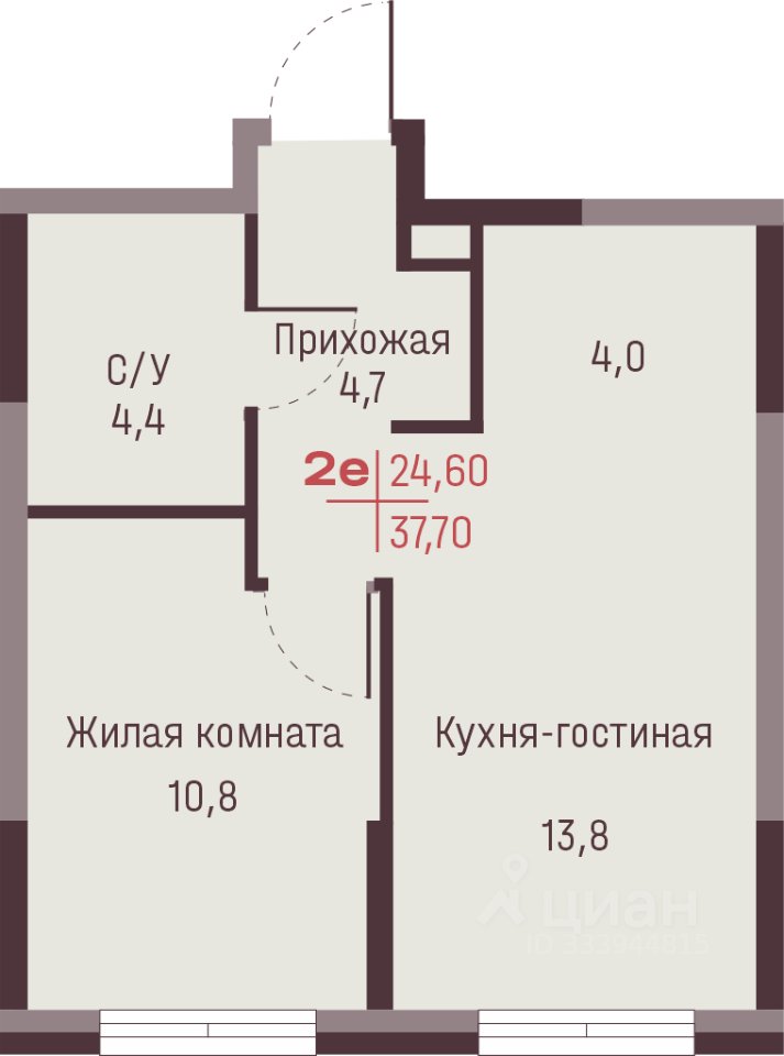 2-к кв. Свердловская область, Екатеринбург ул. Академика Ландау, 13 (37.7 м²)