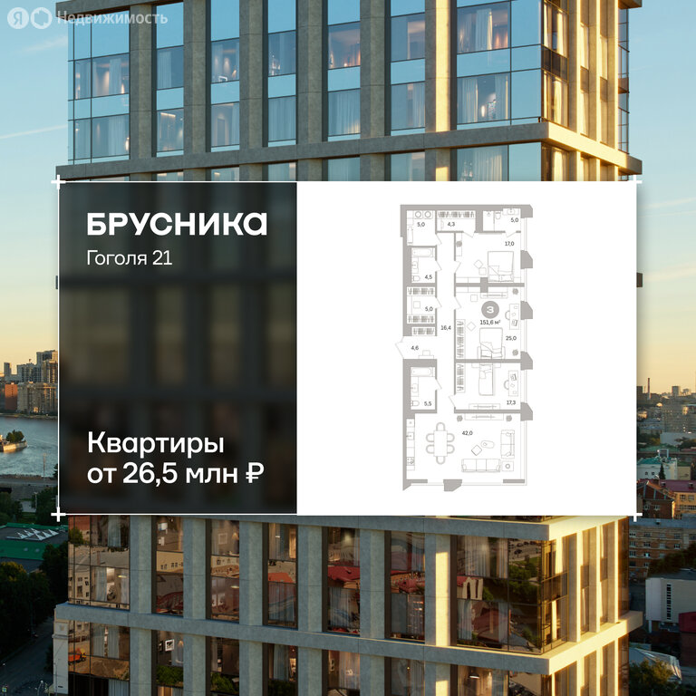 Квартира-студия: Екатеринбург, улица Гоголя, 21 (151.59 м²)