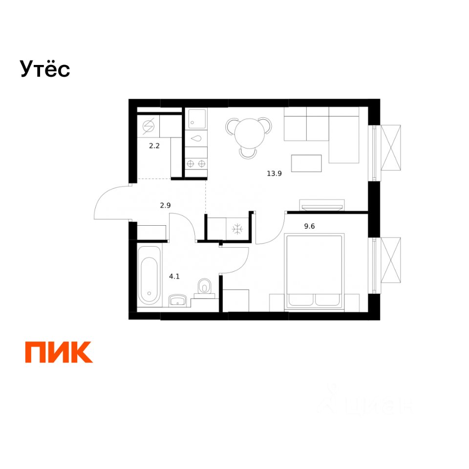 1-к кв. Свердловская область, Екатеринбург Уктус жилрайон, Утес жилой комплекс, к6 (32.7 м²)