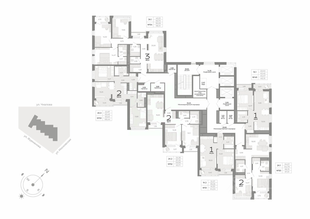 2-к кв. Свердловская область, Екатеринбург ул. Фурманова (68.8 м²)