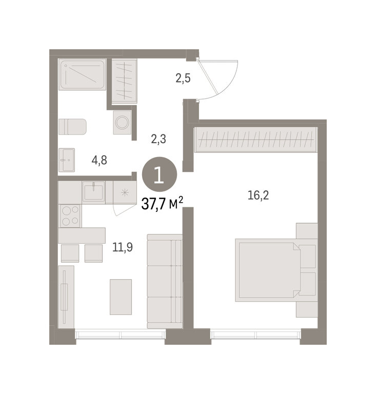 1-комнатная квартира: Екатеринбург, улица Гастелло, 18 (37.65 м²)