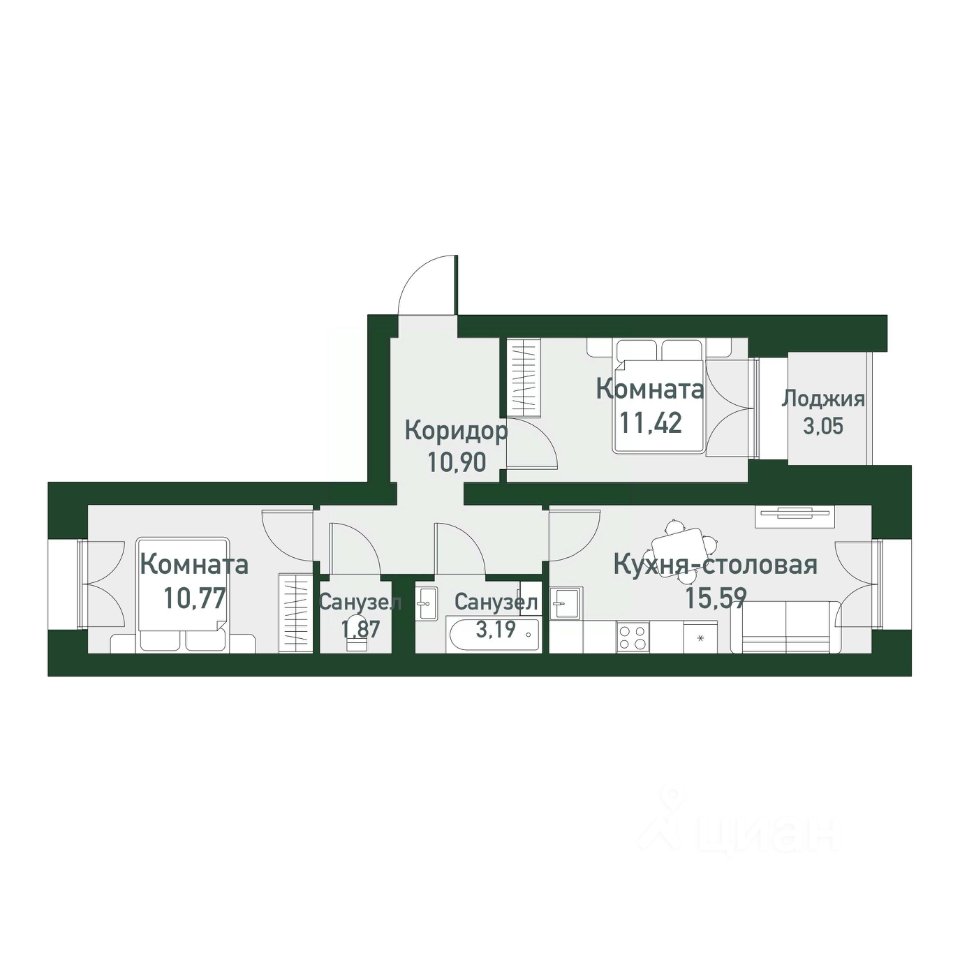 2-к кв. Свердловская область, Екатеринбург ул. Амундсена, 165 (52.6 м²)