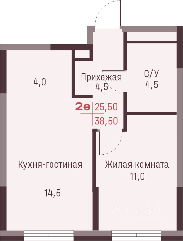 2-к кв. Свердловская область, Екатеринбург ул. Академика Ландау, 13 (38.5 м²)