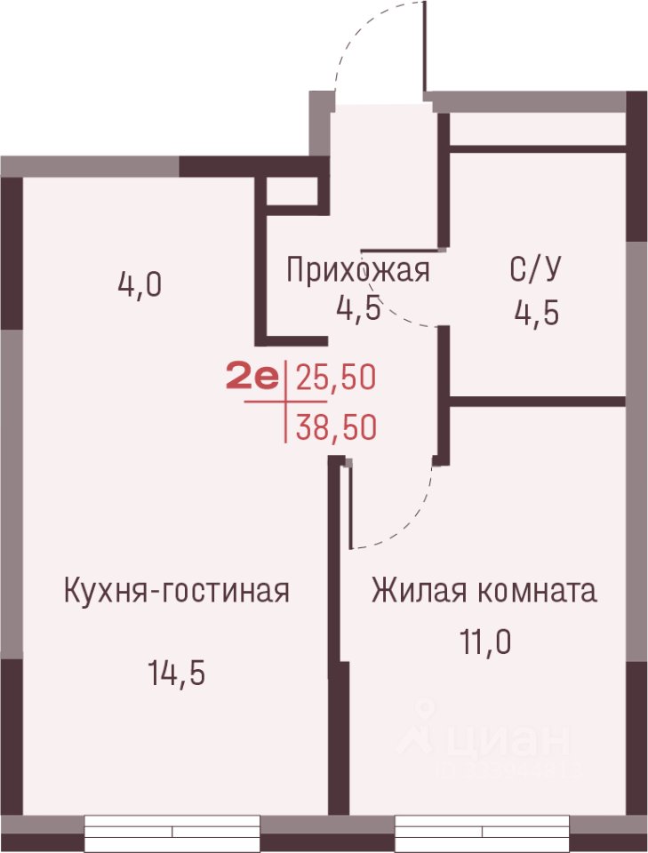 2-к кв. Свердловская область, Екатеринбург ул. Академика Ландау, 13 (38.5 м²)