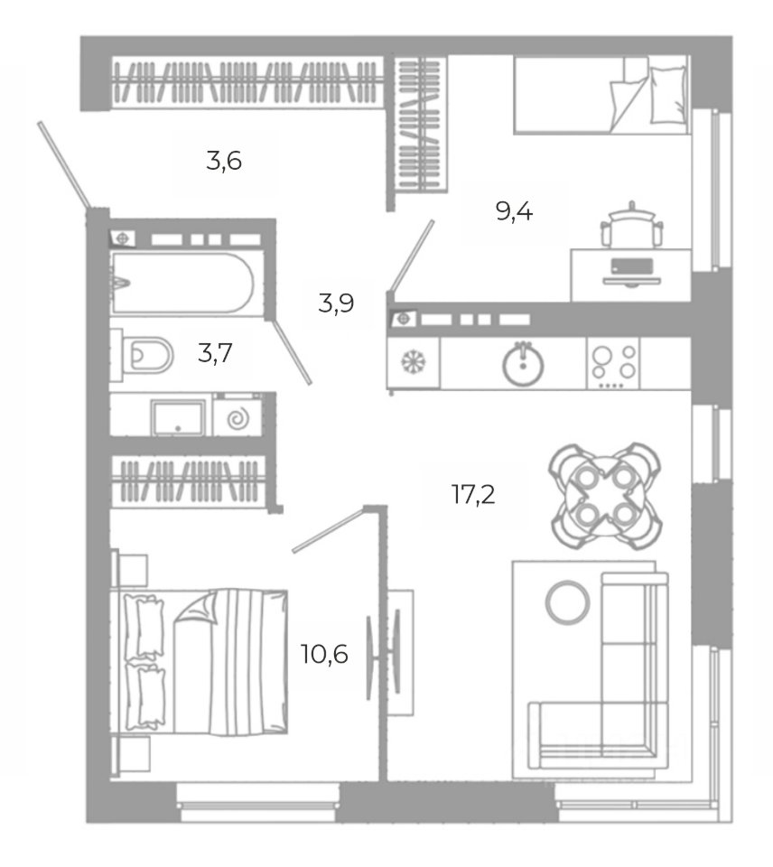 2-к кв. Свердловская область, Екатеринбург ул. Амундсена, 144/3 (48.38 м²)