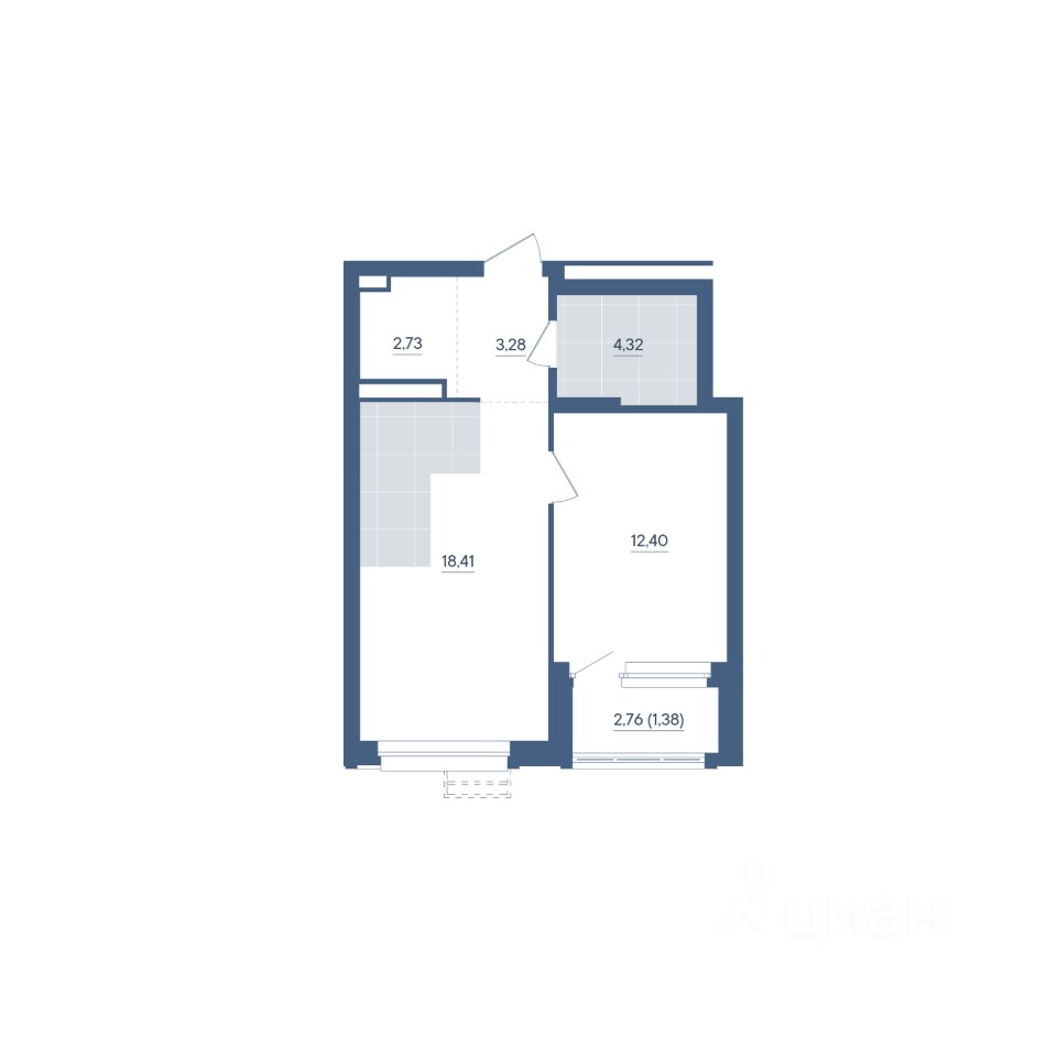 1-к кв. Свердловская область, Екатеринбург ул. Энтузиастов, 18 (42.52 м²)