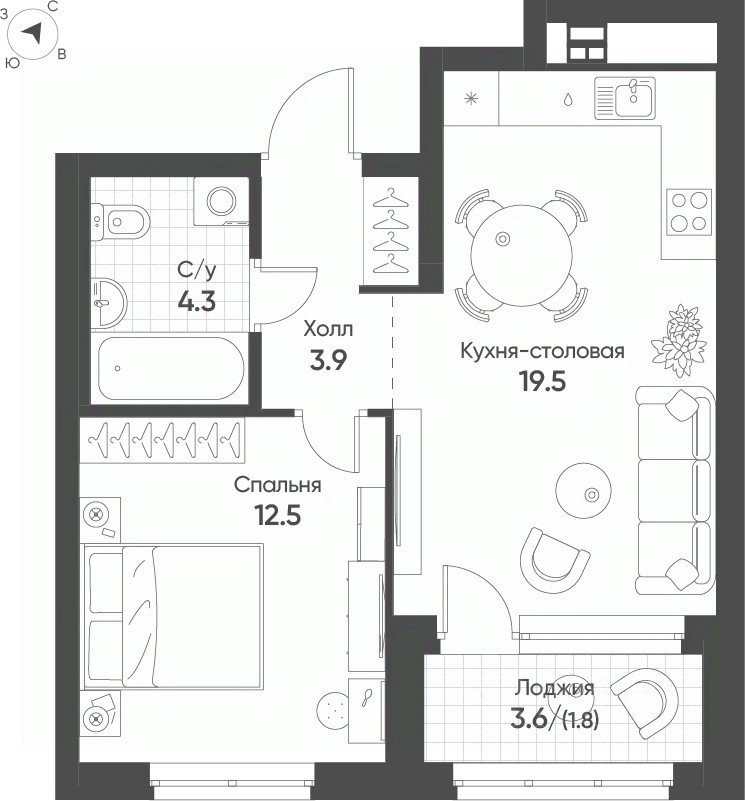 1-к кв. Свердловская область, Екатеринбург Солнечный жилрайон,  (42.0 м²)