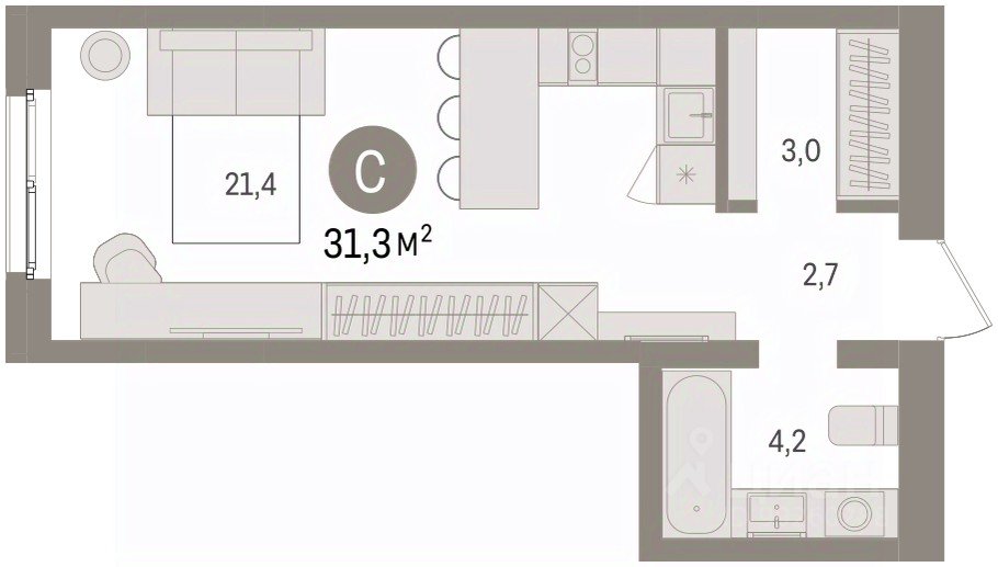 Студия Свердловская область, Екатеринбург пер. Торфяной, 10 (31.3 м²)