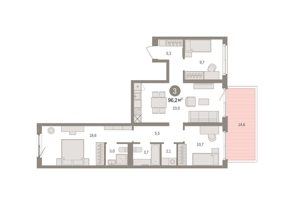 3-комнатная квартира: Екатеринбург, Торфяной переулок, 10 (96.2 м²)