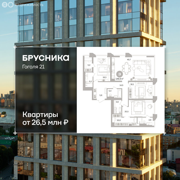 Квартира-студия: Екатеринбург, улица Гоголя, 21 (149.89 м²)