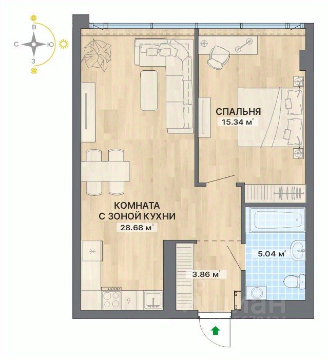 2-к кв. Свердловская область, Екатеринбург ул. Маршала Жукова, 16 (52.92 м²)