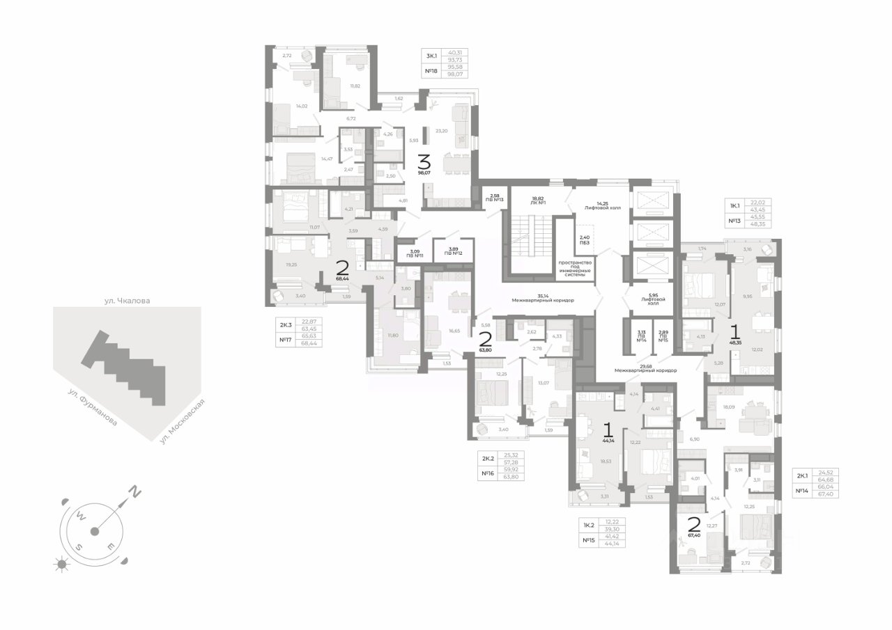 2-к кв. Свердловская область, Екатеринбург ул. Фурманова (67.7 м²)