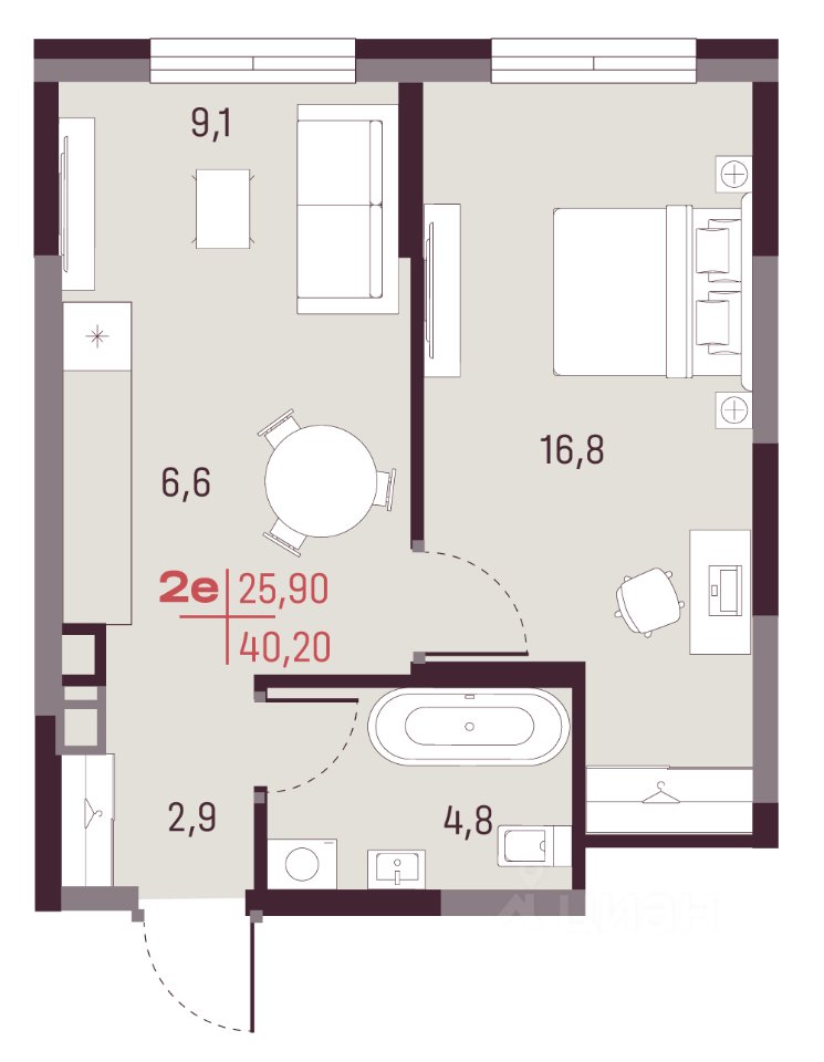 2-к кв. Свердловская область, Екатеринбург ул. Академика Ландау, 13 (40.2 м²)