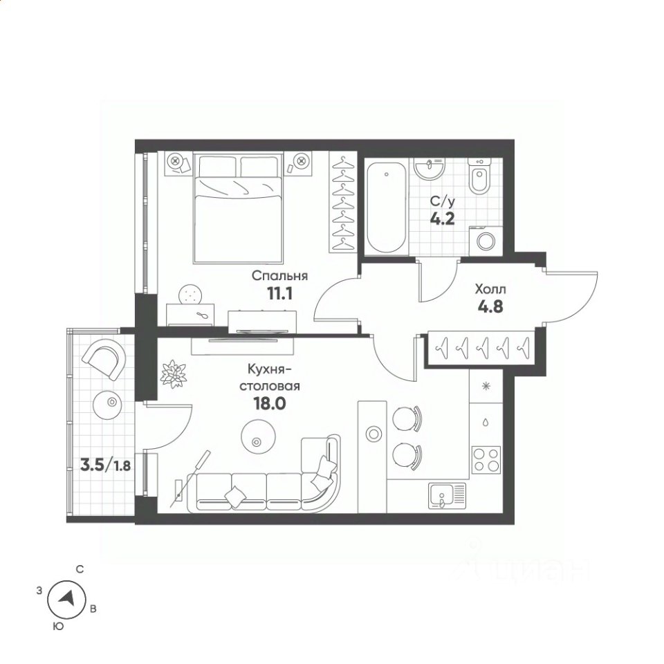 1-к кв. Свердловская область, Екатеринбург Солнечный жилрайон, (39.9 м²)