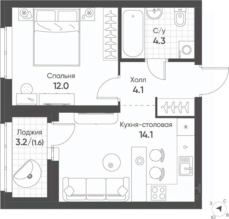 1-к кв. Свердловская область, Екатеринбург Солнечный жилрайон,  (36.1 м²)
