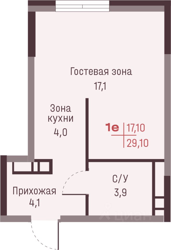 Студия Свердловская область, Екатеринбург ул. Академика Ландау, 13 (29.1 м²)