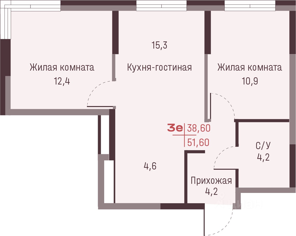 3-к кв. Свердловская область, Екатеринбург ул. Академика Ландау, 13 (51.6 м²)