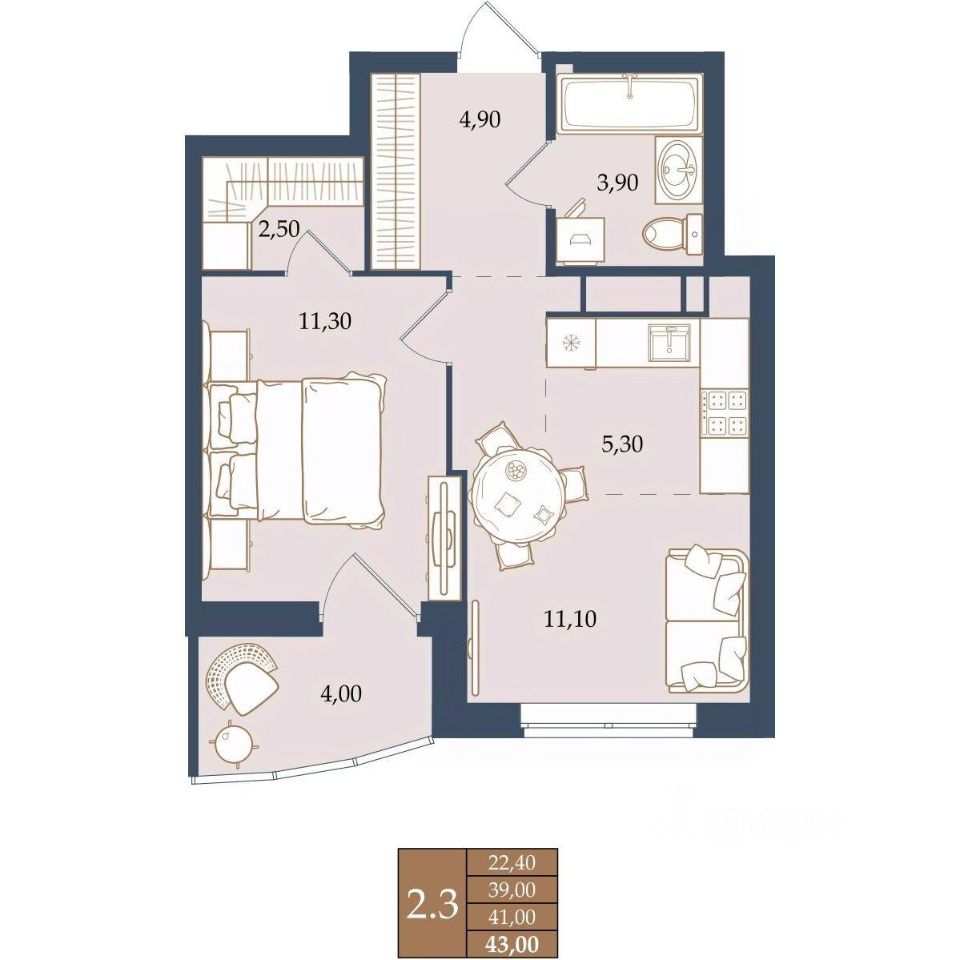 1-к кв. Свердловская область, Екатеринбург ул. Щербакова, 20 (41.0 м²)