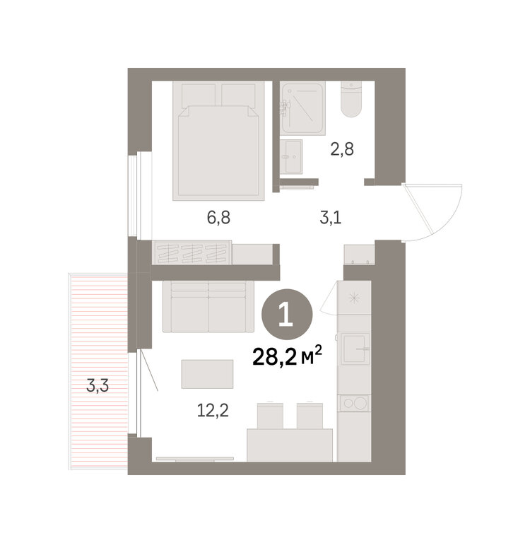 1-комнатная квартира: Екатеринбург, Благодатская улица, 15 (28.15 м²)