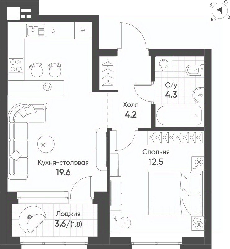 1-к кв. Свердловская область, Екатеринбург Солнечный жилрайон,  (42.4 м²)