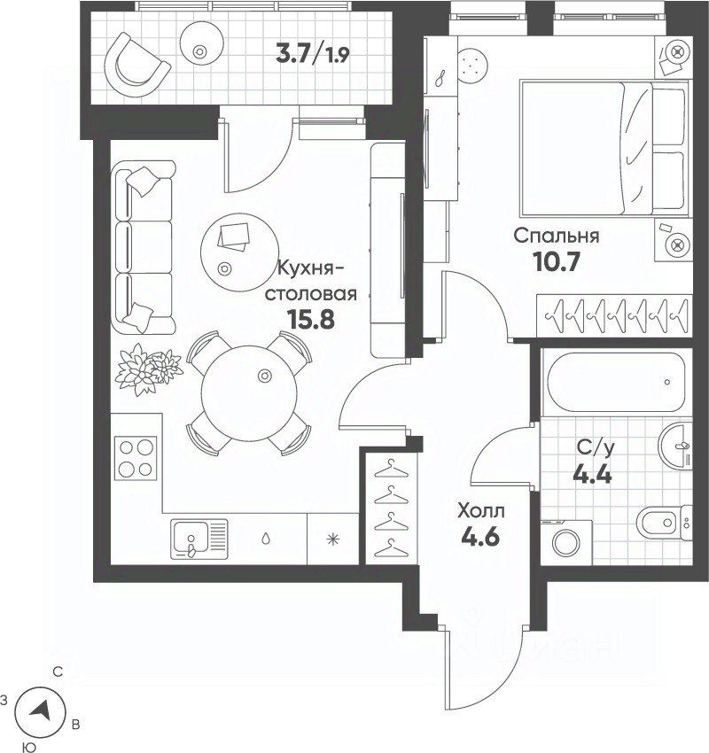 1-к кв. Свердловская область, Екатеринбург Солнечный жилрайон,  (37.4 м²)