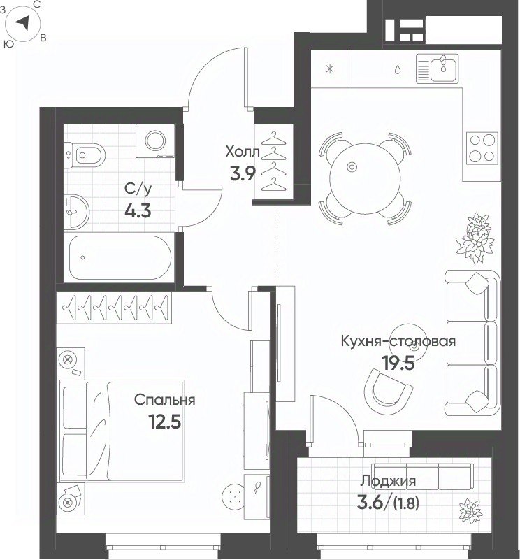 1-к кв. Свердловская область, Екатеринбург Солнечный жилрайон,  (42.0 м²)