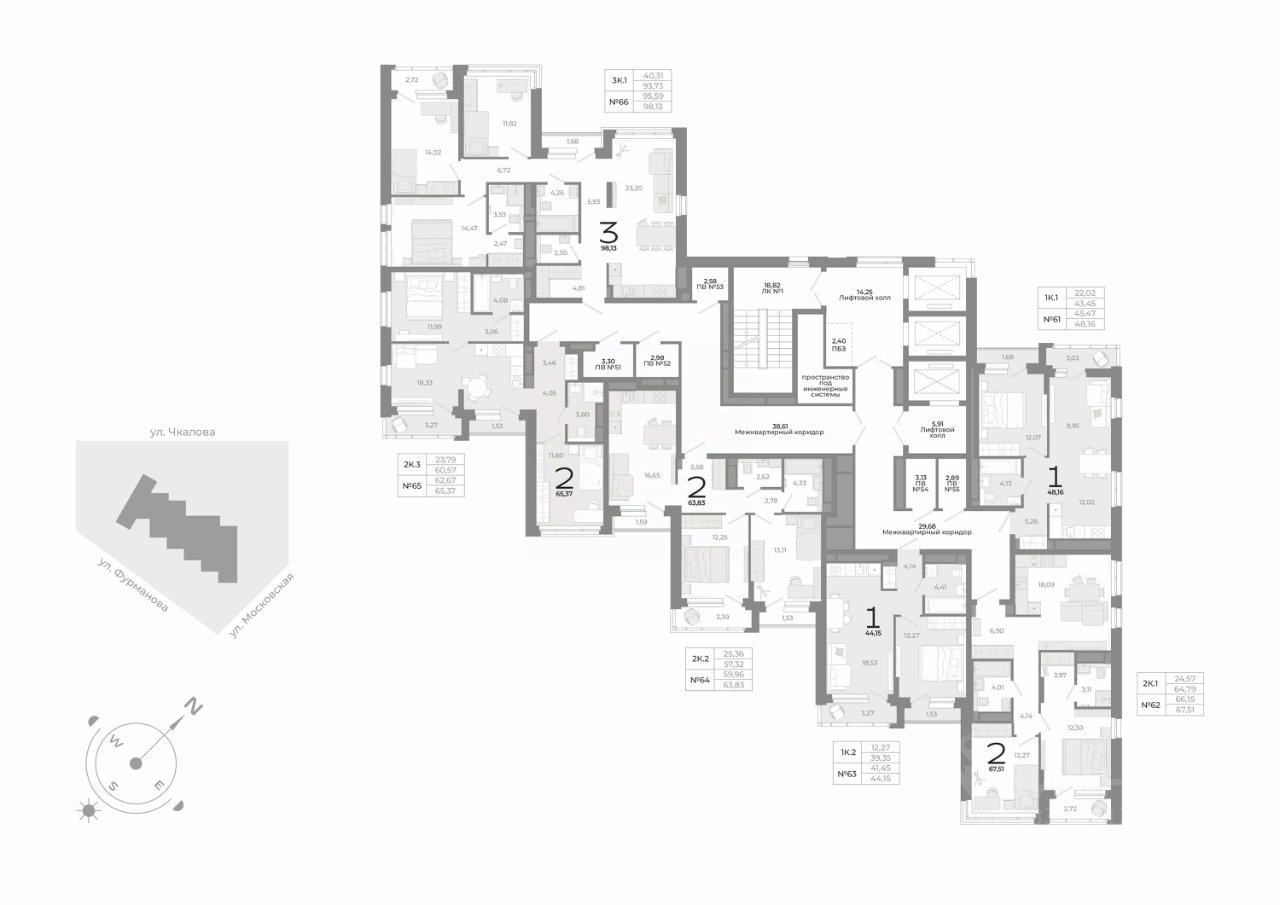 2-к кв. Свердловская область, Екатеринбург ул. Фурманова (64.4 м²)