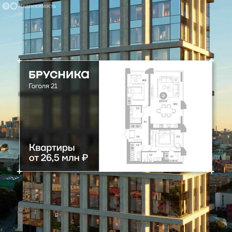 Квартира-студия: Екатеринбург, улица Гоголя, 21 (110.12 м²)