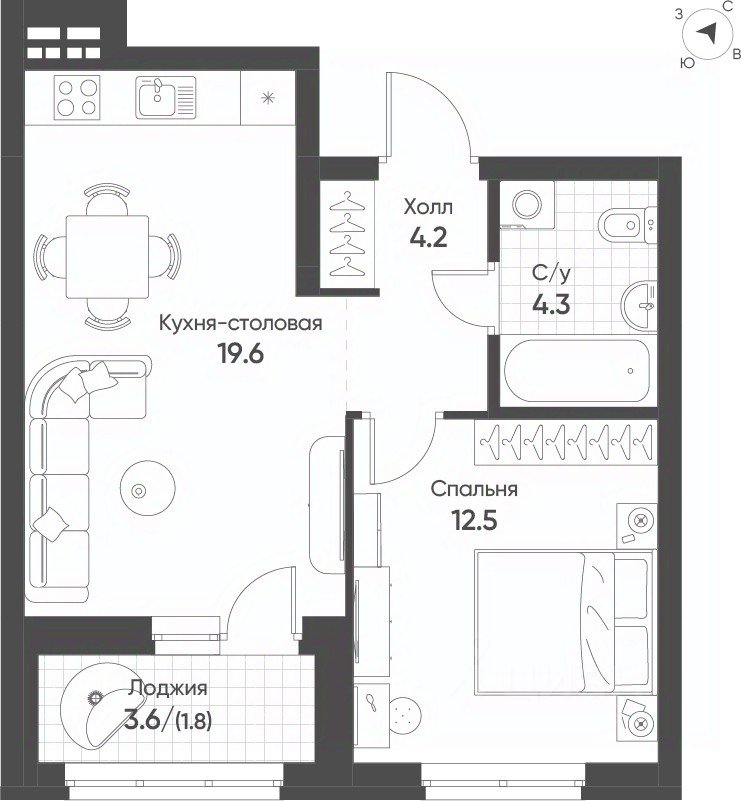 1-к кв. Свердловская область, Екатеринбург Солнечный жилрайон,  (42.4 м²)