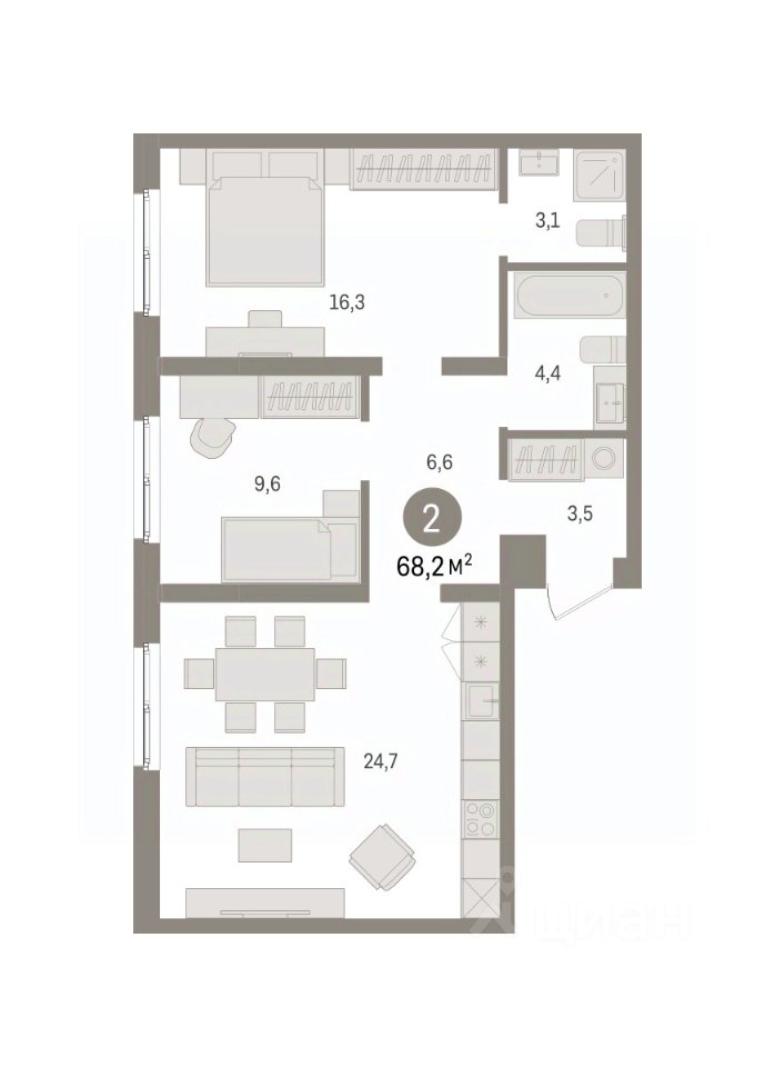 2-к кв. Свердловская область, Екатеринбург пер. Торфяной, 10 (68.2 м²)