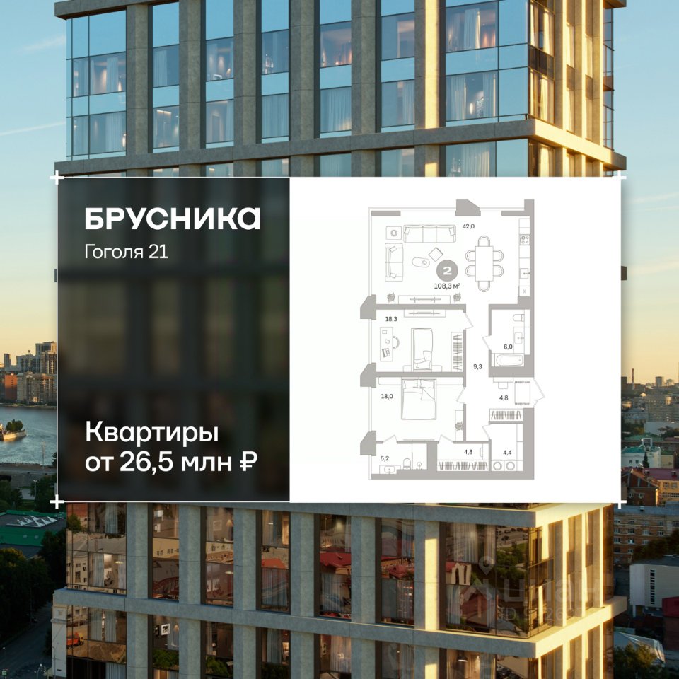 Свободной планировки кв. Свердловская область, Екатеринбург ул. Гоголя, 21 (108.3 м²)
